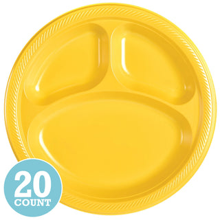 Yellow Sunshine Divided Plastic Banquet Plates (20ct)