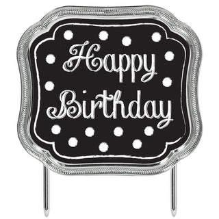 Black & White Happy Birthday Cake Topper