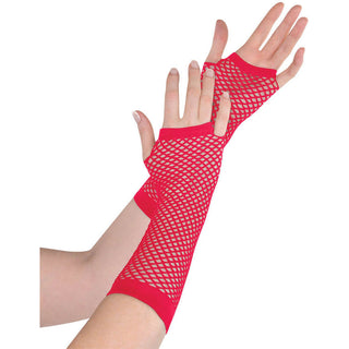 Red Long Fishnet Fingerless Gloves