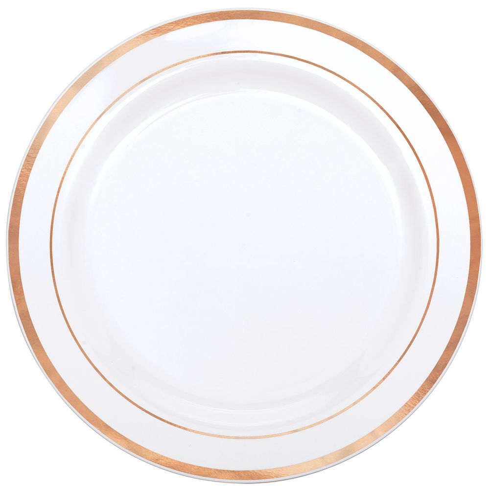 White Premium Plastic Banquet Plate with Rose Gold Trim (10ct)