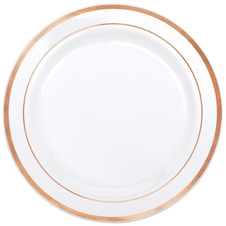 White Premium Plastic Banquet Plate with Rose Gold Trim (10ct)