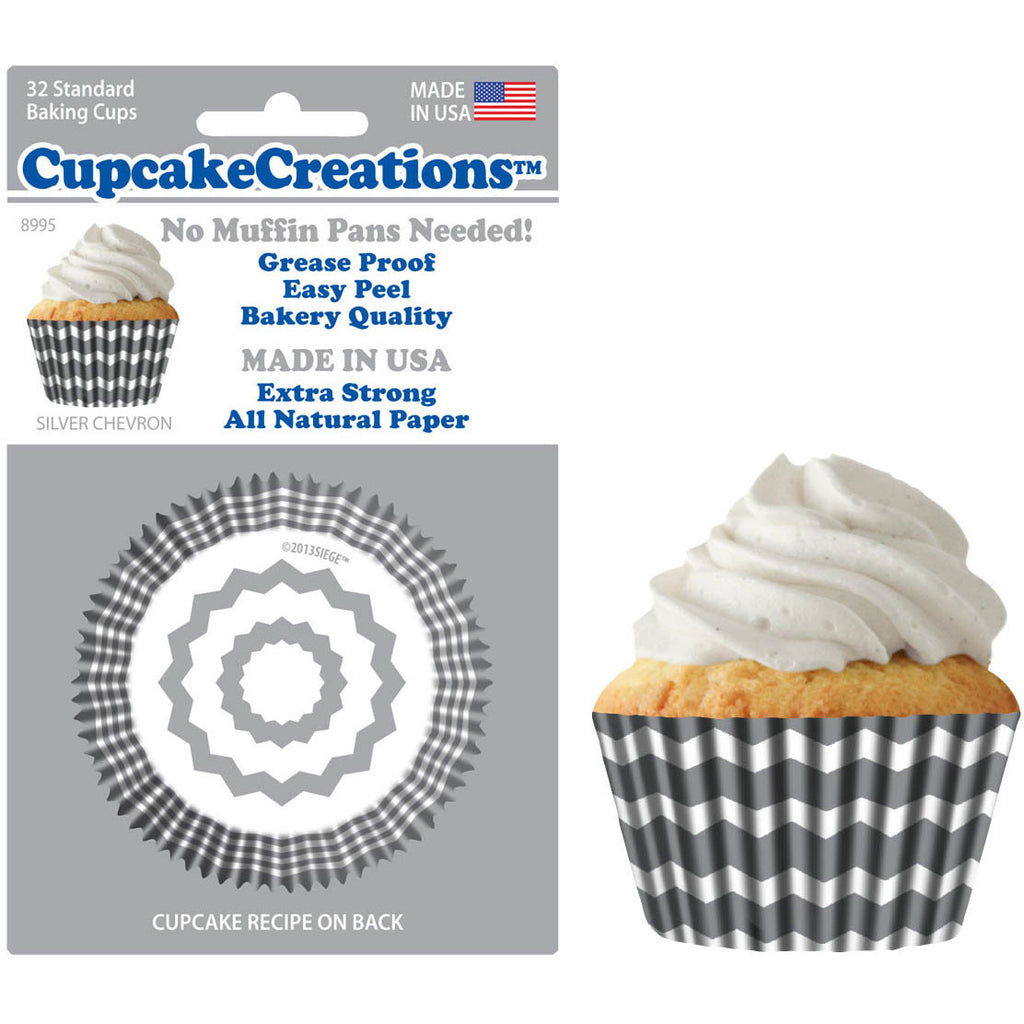 Silver Chevron Standard Baking Cups